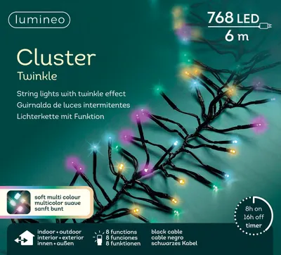 Produktbild von Lumineo Lichterkette Cluster 768 LED 7 m Sanftes Bunt, schwarzes Kabel