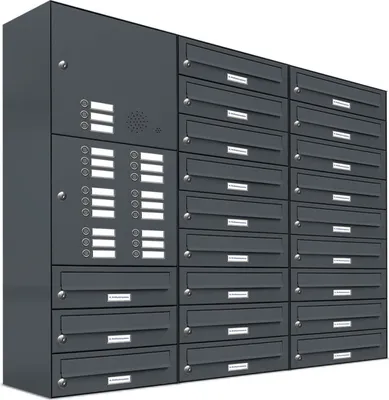 Produktbild von 21er Briefkasten Anlage Aufputz - Wandmontage RAL 7016 Anthrazit Klingel