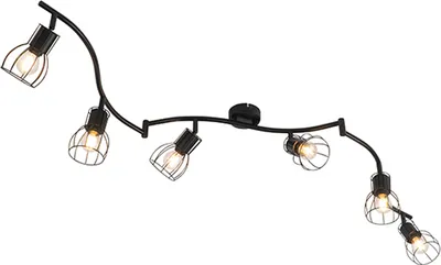 Produktbild von QAZQA - Modern Moderner Deckenstrahler schwarz 145 cm 6-flammig - Botu I Wohnzimmer I Schlafzimmer - Stahl Länglich - LED geeignet E14
