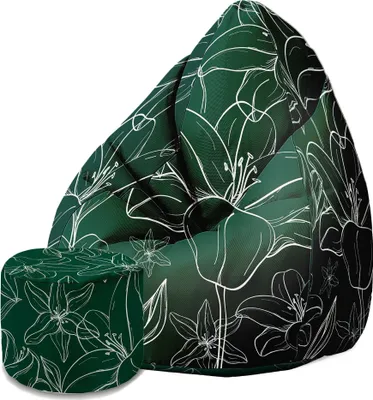 Produktbild von Dreamroots Bean Bag 80x80x120cm Sitzsack mit Lehne und Hocker und Bezug Sitzkissen Boden Sack Bubibag Sitzsack Sitzsack mit Füllung mit Green Flowers