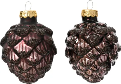 Produktbild von Christbaumschmuck Zapfen 7cm Glas 6 Stück - Schwarze Trüffel