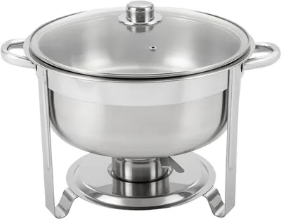 Produktbild von Chafing Dish Buffetwärmer - Rund 8,5 L Speisenwärmer - Doppelter Einsatzbehälter - Glasdeckel - Edelstahl poliert - Silber
