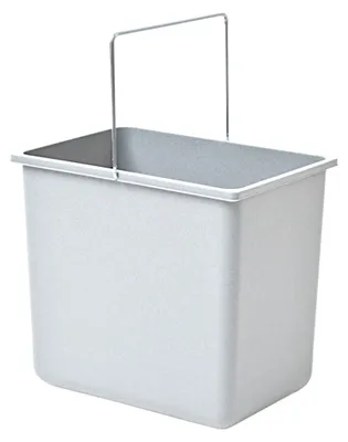 A light gray rectangular bin with a silver handle is shown against a white background.