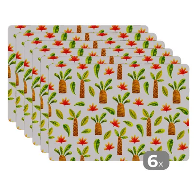 Obrázok produktu pre MuchoWow® Podložky Sada 6 podložiek Umývateľné podložky 30x45x0.3cm Džungľa - listy - vzory Podložka pod stôl Nekĺzavá a odolná voči teplu