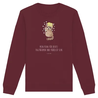 Produktbild von Mr. & Mrs. Panda Bio Baumwoll Pullover Waschbär Größe M - Burgundy - Geschenk, Tagträumen, Lustige Sprüche, Sweatshirt, Seifenblasen, Sweater, Waschen, Plan, Pulli
