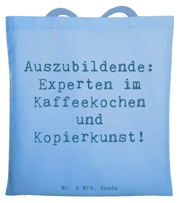 Produktbild von Mr. & Mrs. Panda Jutebeutel Spruch Auszubildende Kaffeekünstler - Sky Blue - Geschenk, Stoffbeutel, Beruf, Laptoptasche, Shopping Tasche, Anerkennung, Tote Bag, Azubi