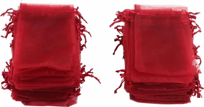 Obrázok produktu pre 100PCS Organza tašky 10x15cm priehľadné šnúrky darčekové tašky Mesh prenosné šperky tašky šperky tašky šnúrky pre svadbu (červená )