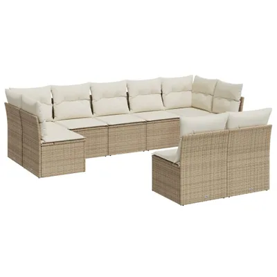 Produktbild von 9-tlg. Garten-Sofagarnitur mit Kissen Beige Poly Rattan