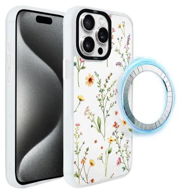 Zdjęcie produktu dla Etui do iPhone 15 Pro, kompatybilne z MagSafe, białe matowe boki, letnie kwiaty