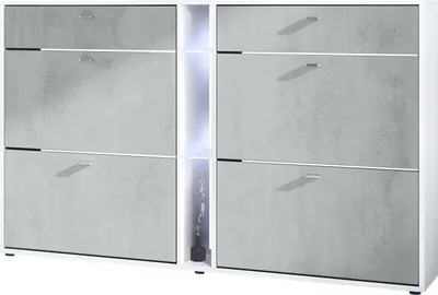 Produktbild von Vladon Schuhschrank Schuhkipper Today 155,5 x 95 x 28 cm, mit weißer LED Beleuchtung,  Germany, Korpus in Weiß matt, Fronten in Beton Oxid Optik