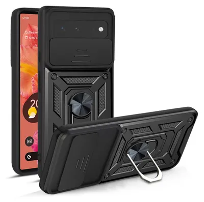 Immagine prodotto di Google Pixel 6 Custodia con anello, supporto, protezione della fotocamera, paraurti in TPU, custodia in silicone per Google Pixel 6 nero