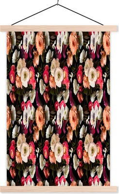 Produktbild von MuchoWow® Textilposter Blumen - Farbe - Muster 120x180 cm mit holzfarbenen Rahmen - Textil-Plakat