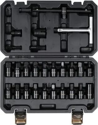 Produktbild von Yato Ölablassschrauben Set 26‑tlg. | Ölwechsel Werkzeug CrV 3/8″ Antrieb | Sechskant, Vierkant, Torx & Spline Bits | Universal Öldienst‑Schlüssel Auto