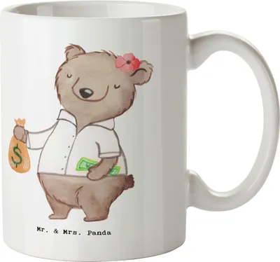 Produktbild von Mr. & Mrs. Panda Keramiktasse Bänkerin Herz - Weiß - Geschenk, schöne tasse, Kaffeepott, Erfolgreich, Teetasse, Kaffeetasse, Bankangestellte, Becher, Bankberaterin, Geld