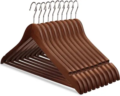 Obrázek produktu pro Dřevěné věšáky na oblečení, otočné, 10 kusů, tmavé barvy, vhodné do šatny