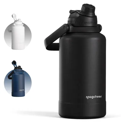 Isolierflasche 2L Edelstahl mit Tragegriff, schwarz