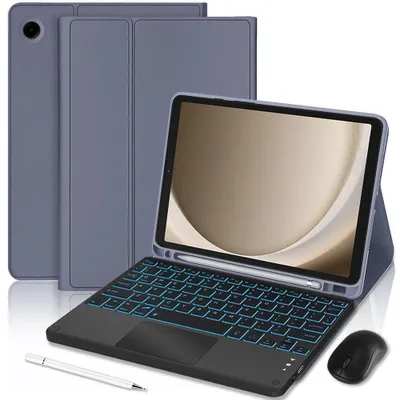 Image de Coque Clavier pour Samsung Galaxy Tab A11 Plus / A9 Plus, Synthécuir Violet avec Clavier Rétroéclairé + Souris + Stylet