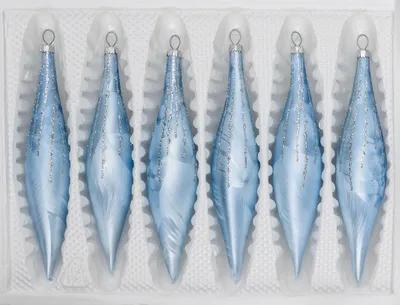 Produktbild von 6 tlg. Glas-Zapfen Set in Ice Blau Silber Regen