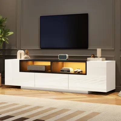 Immagine prodotto di Mobile TV - Mobile TV con ante - Mobile TV a giorno - Mobile TV a colonna - Mobile TV multifunzione - Design a forma di L - Adatto per schermi da 75 pollici