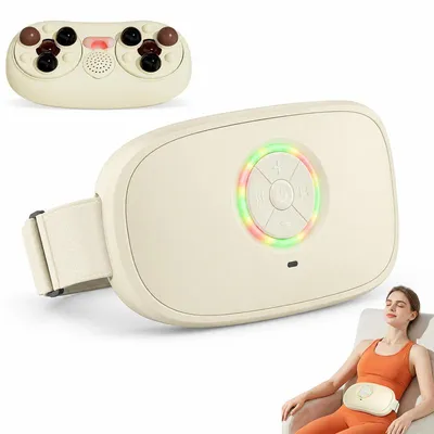 Produktbild von Bauchmassagegerät mit Wärmefunktion, kabelloses Massagegerät mit 3 Intensitäten, elektrische Bauchmassage zur Entspannung, wiederaufladbar für Zuhause & Büro