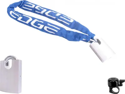 Produktbild von Edge Kettenschloss Fuerte 60 Fahrradschloss Ø 6 mm x 110 cm Blau inkl. Fahrradklingel