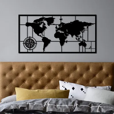 Immagine prodotto di Wallity, Mappa del mondo 9-M, Accessorio decorativo da parete in metallo, 100 % METALLO, Nero, 40 x 81 cm