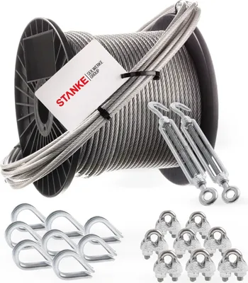 Produktbild von Seilwerk STANKE Rankhilfe PVC Drahtseil ummantelt verzinkt 20m Stahlseil 4mm 6x7, 2x Spannschloss M6 Haken+Öse, 8x Kausche, 8x Bügelformklemme - SET 5