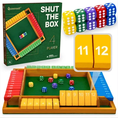 Produktbild von Shut The Box 4 Groß Shut The Box 12er Aus Holz Klappenspiel Holz 355 mm Shut The Box Spiel und Würfelspiel Brettspiele 4 Spieler 12 Zahlen