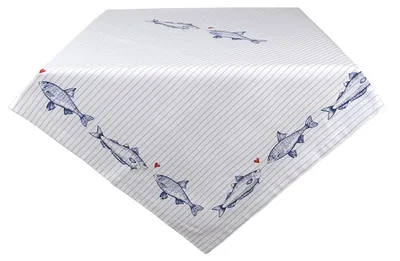 Obrázok produktu pre Obrus Clayre & Eef 150x150 cm Biela modrá bavlnená ryba