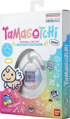 The image shows the packaging of a Tamagotchi Angel Party toy.