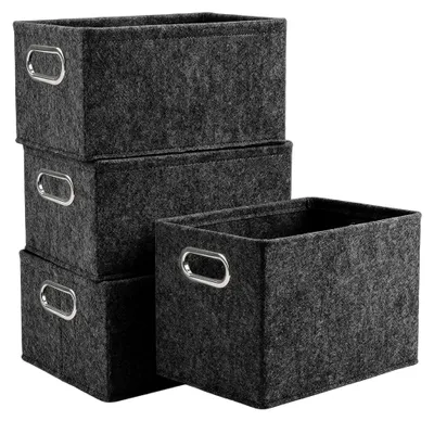Zdjęcie produktu dla Omgoods - Zestaw 4 składanych koszy do przechowywania z filcu, kolor szary, wymiary 36 x 26 x 22 cm