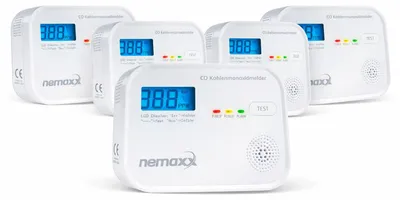 Produktbild von NEMAXX® CM18 CO-Warnmelder mit LCD-Display, 85 dB Alarm, elektrochemischer Sensor, EN 50291-1:2018, Testtaste, 10 Jahre Lebensdauer, Batterie, 5x