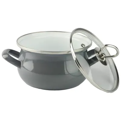 Produktbild von Silesia Emalia Küchentopf aus emailliertem Stahl Helena Pot 1,9 L Grau Emaillierter Topf + Glasdeckel 1,9 L