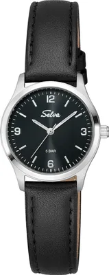 Produktbild von SELVA SELVA Quarz-Armbanduhr mit Lederband Zifferblatt schwarz Ø 27mm