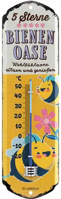 Produktbild von Thermometer Bienen-Oase, Schild Garten außen, Deko Garten vintage Schilder, Retro Blechschild, Chill Lounge Gartendeko Metall 8x28cm