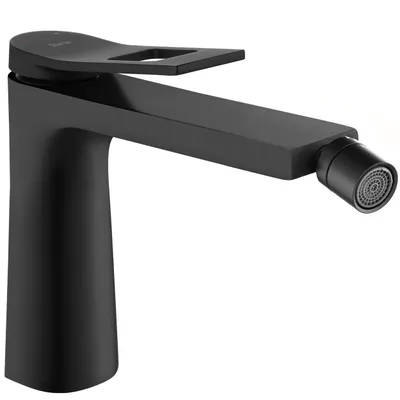 A black bidet faucet is shown against a white background.