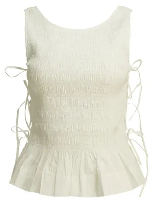 Image de Ganni top femme blanc plissé en popeline de coton - 34