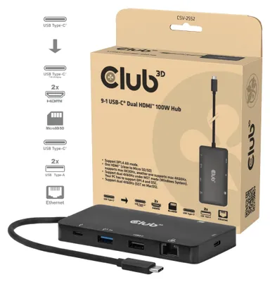 Produktbild von CLUB3D 9-1 Dual HDMI™ USB-C® Hub PD3.0 100W