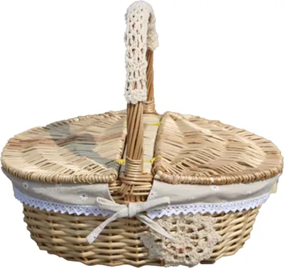 Produktbild von Camping-Picknickkorb aus Weide, Einkaufskorb/Aufbewahrungskorb mit Deckel und Griff, Holzfarbe