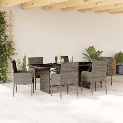 Immagine prodotto di Stabli Möbel set di mobili da giardino set di mobili da balcone set da pranzo da giardino 7 pezzi con cuscini grey poly rattan - set di mobili da giardino CC6986796 3parcel