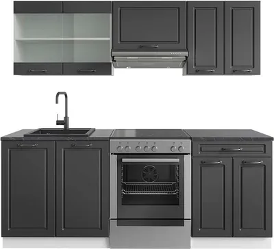 Produktbild von Küchenzeile Vicco R-Line Anthrazit Landhaus/Weiß 200 cm , AP Anthrazit, Model 42409