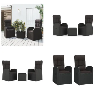 Image de vidaXL 3 pcs. Garden Lounge Set Black Poly Rattan & Steel - Garden Lounge Set - Garden Lounge Sets - Lounge Set - Garden Lounge Set