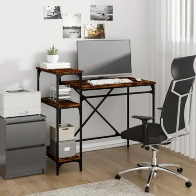 Obrázek produktu pro vidaXL Psací stůl s policí kouřový dub 105x50x90 cm materiál na bázi dřeva - Psací stoly - Kancelářské stoly - Počítačový stůl