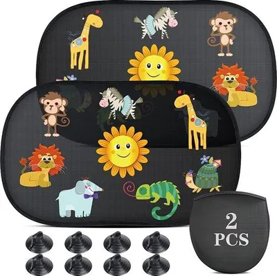 Imagen del producto de Juego de 2 protectores solares para automóviles, marca Unyqoos®, de 51 x 31 cm (20 x 12 pulgadas), para niños. Fabricados en PVC, con adhesión estática y autoadhesivos, incluyen 8 ventosas y ofrecen una protección UV superior al 98%, ideales para ventanas laterales y parabrisas