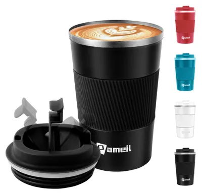 Isolierbecher aus Edelstahl, 380 ml, doppelwandig, schwarz, leckdicht