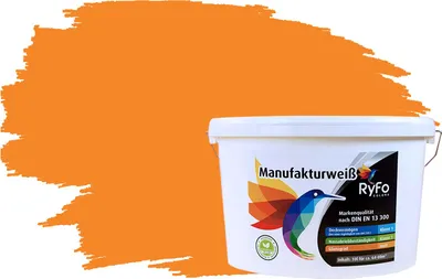 Produktbild von RyFo Colors Bunte Wandfarbe Manufakturweiß Sanddorn 10l - weitere Orange Farbtöne und Größen erhältlich, Deckkraft Klasse 1, Nassabrieb Klasse 1
