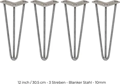 Immagine prodotto di SKISKI Gambe 4 x 3 a forcella Gambe a forcella Gambe a forcella Gambe per tavoli Gambe per sedie Gambe per mobili Piedini per mobili Piedino per mobili Gambe a forcella per tavoli 30,5 cm (A) x 10 mm (P) Acciaio grezzo