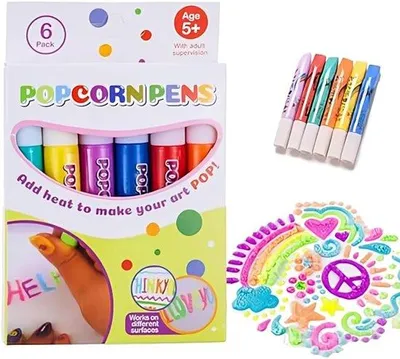 Immagine prodotto di Set di 6 pennarelli 3D per bambini, pennarelli creativi, pennarelli magici per la pittura 3D, pennarelli Popcorn per bambini e adulti - PUFFPENS