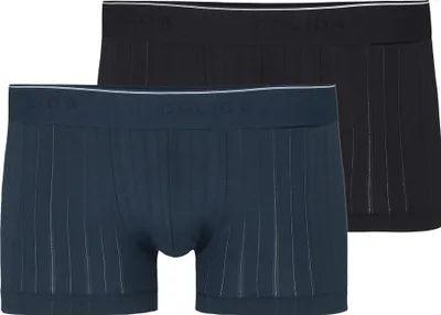 Produktbild von CALIDA Herren Boxershorts 2er Pack - Pure & Style, Elastikbund, einfarbig Schwarz/Dunkelblau L (52/54)