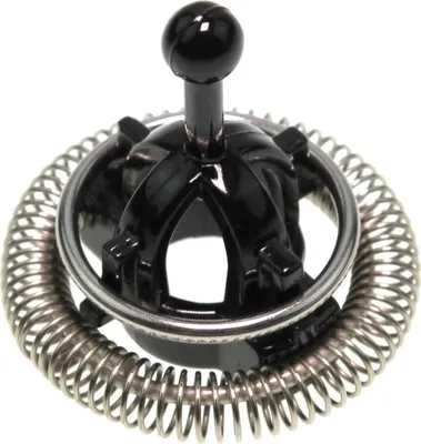 A close-up studio shot of a milk frother whisk attachment.